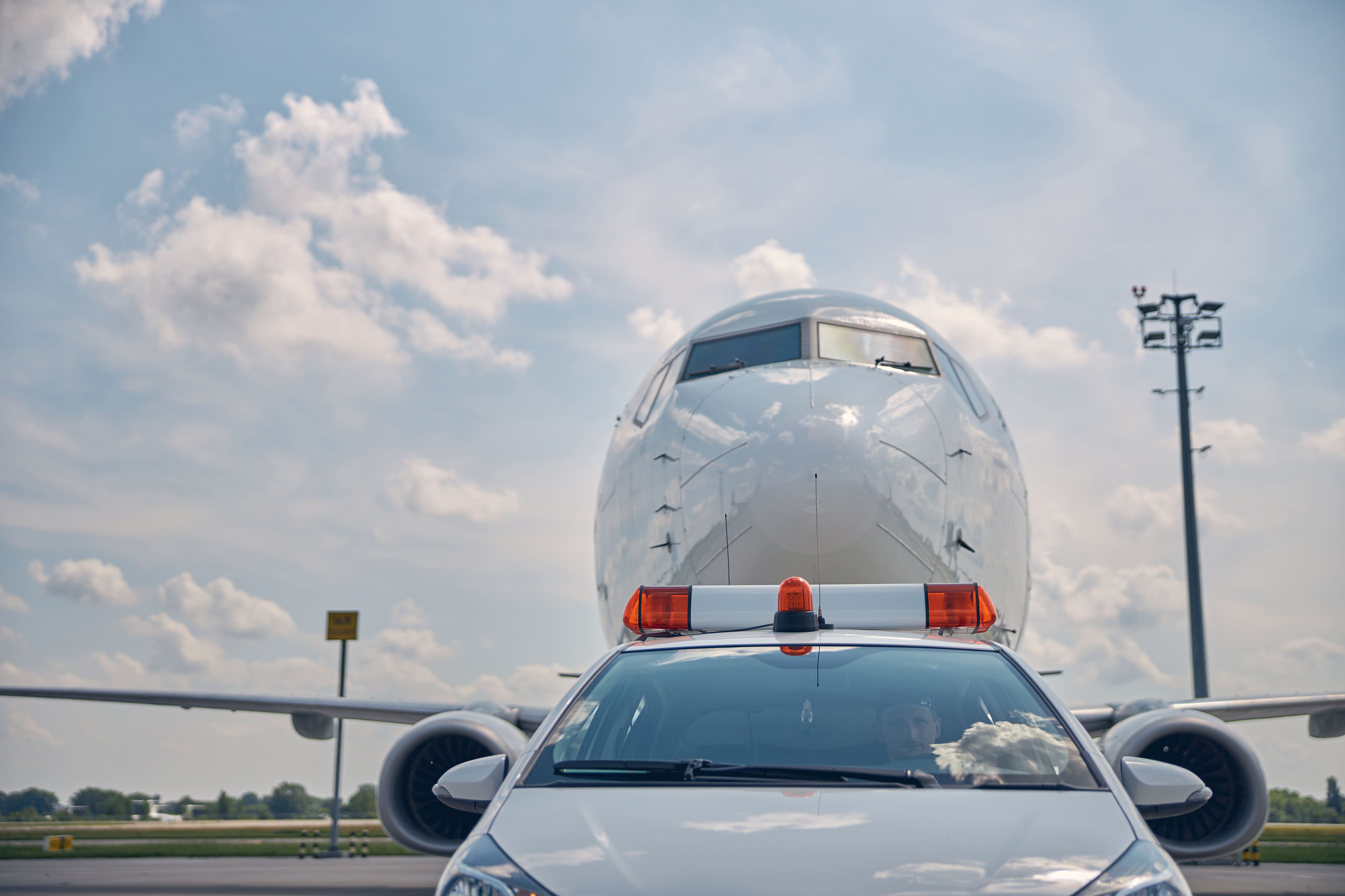 Luxury private jet cabin prepared for emergency evacuation passengers